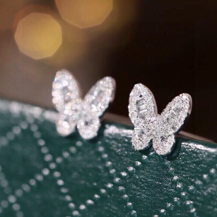14k Gold 0.22 Ct Natural H Diamond & Butterfly Earrings - 4