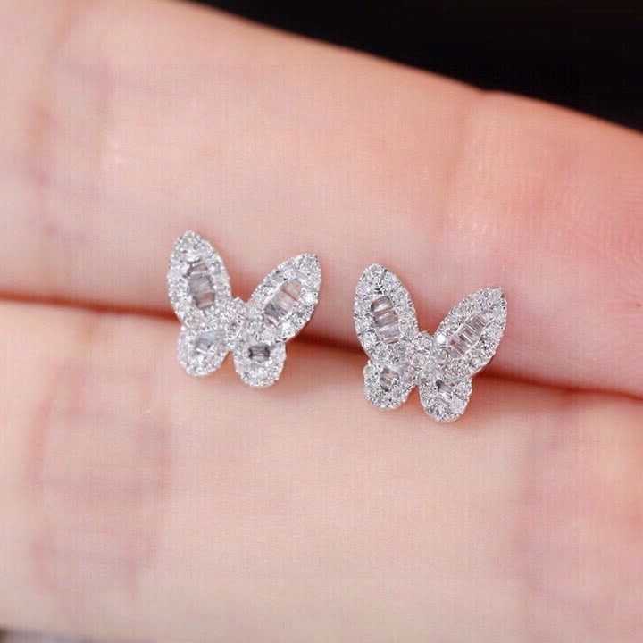 14k Gold 0.22 Ct Natural H Diamond & Butterfly Earrings - 5