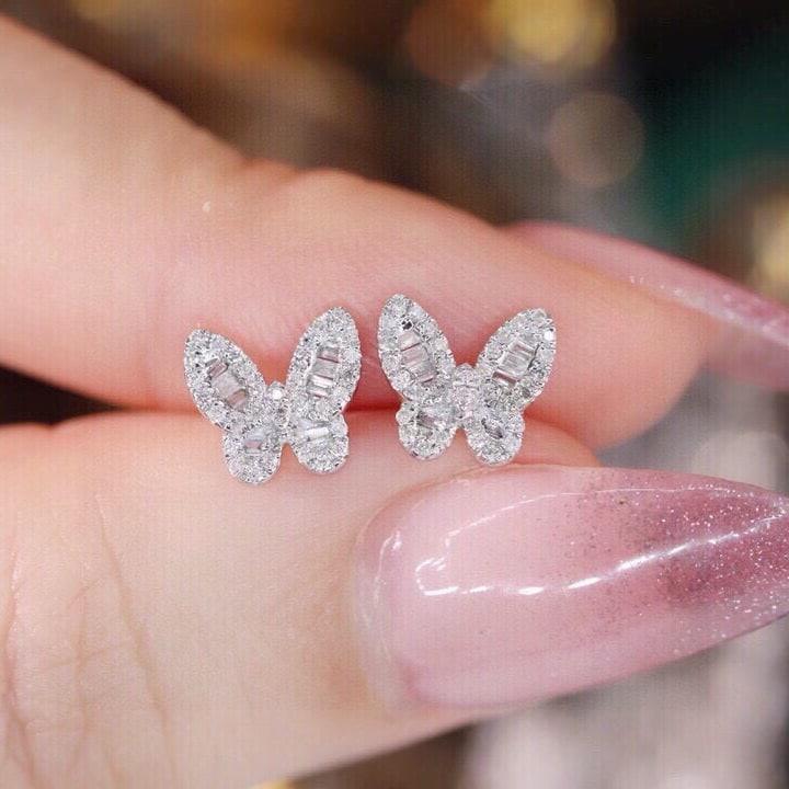 14k Gold 0.22 Ct Natural H Diamond & Butterfly Earrings - 6
