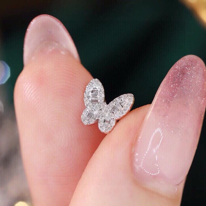 14k Gold 0.22 Ct Natural H Diamond & Butterfly Earrings - 7
