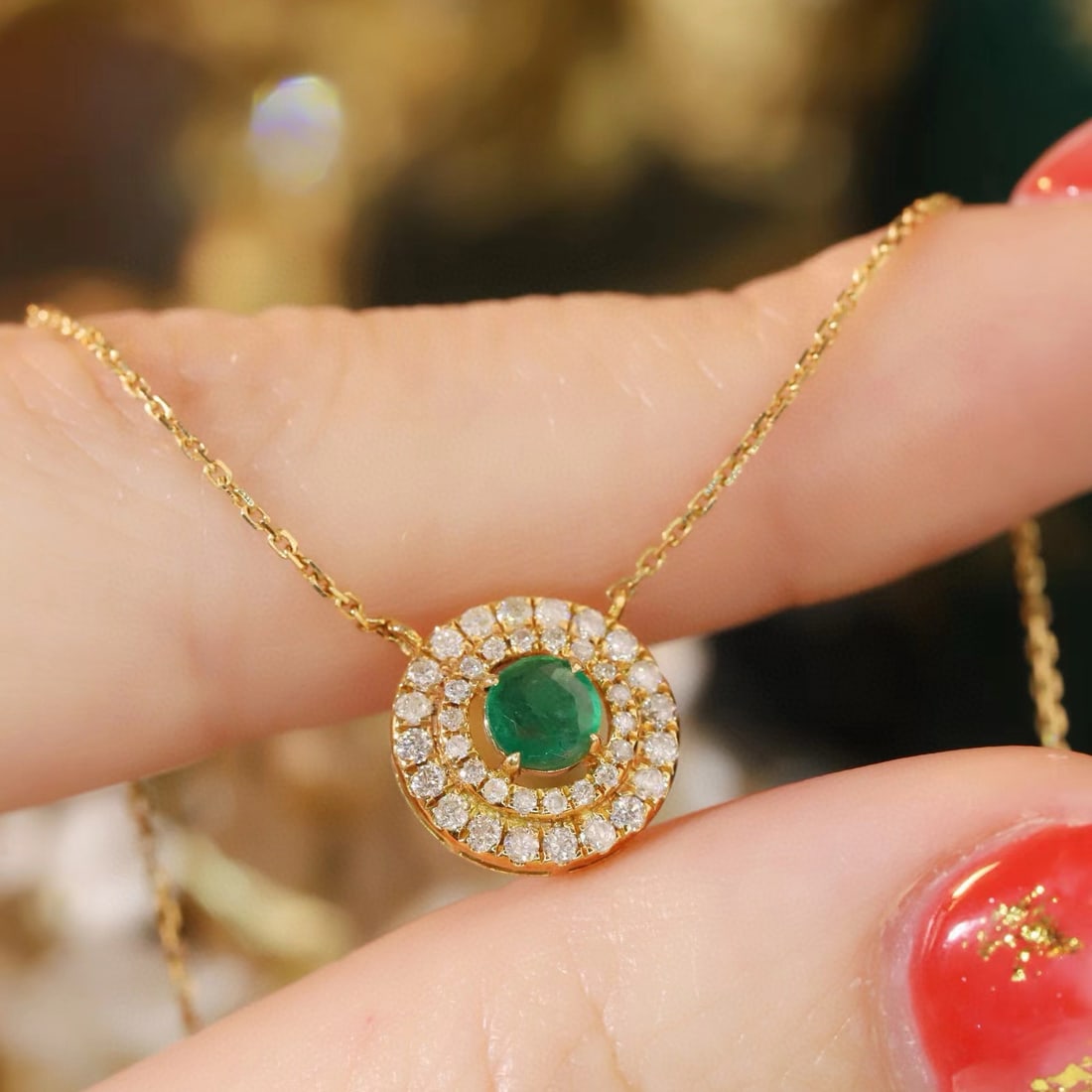 14k Gold 0.6 Ctw Natural Emerald & Diamond Necklace - 5