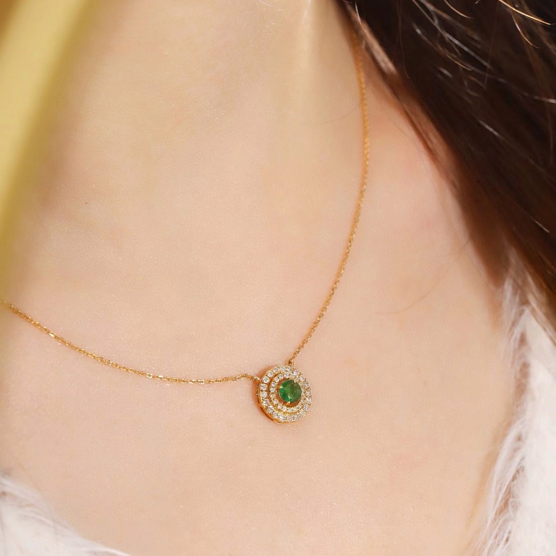 14k Gold 0.6 Ctw Natural Emerald & Diamond Necklace - 7