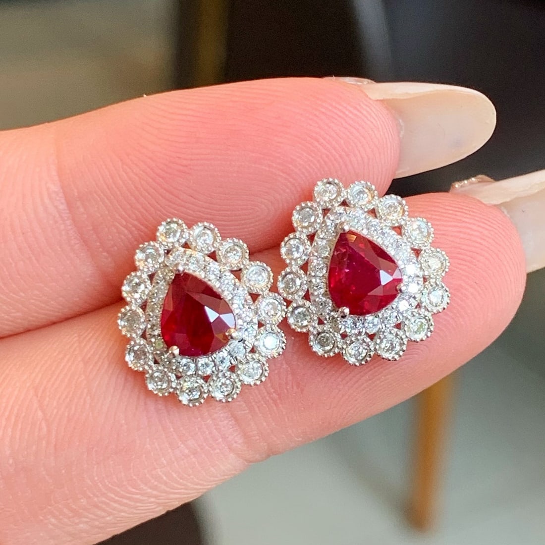 14k Gold 1.87 Ctw Natural Ruby & Diamond Earrings - 3