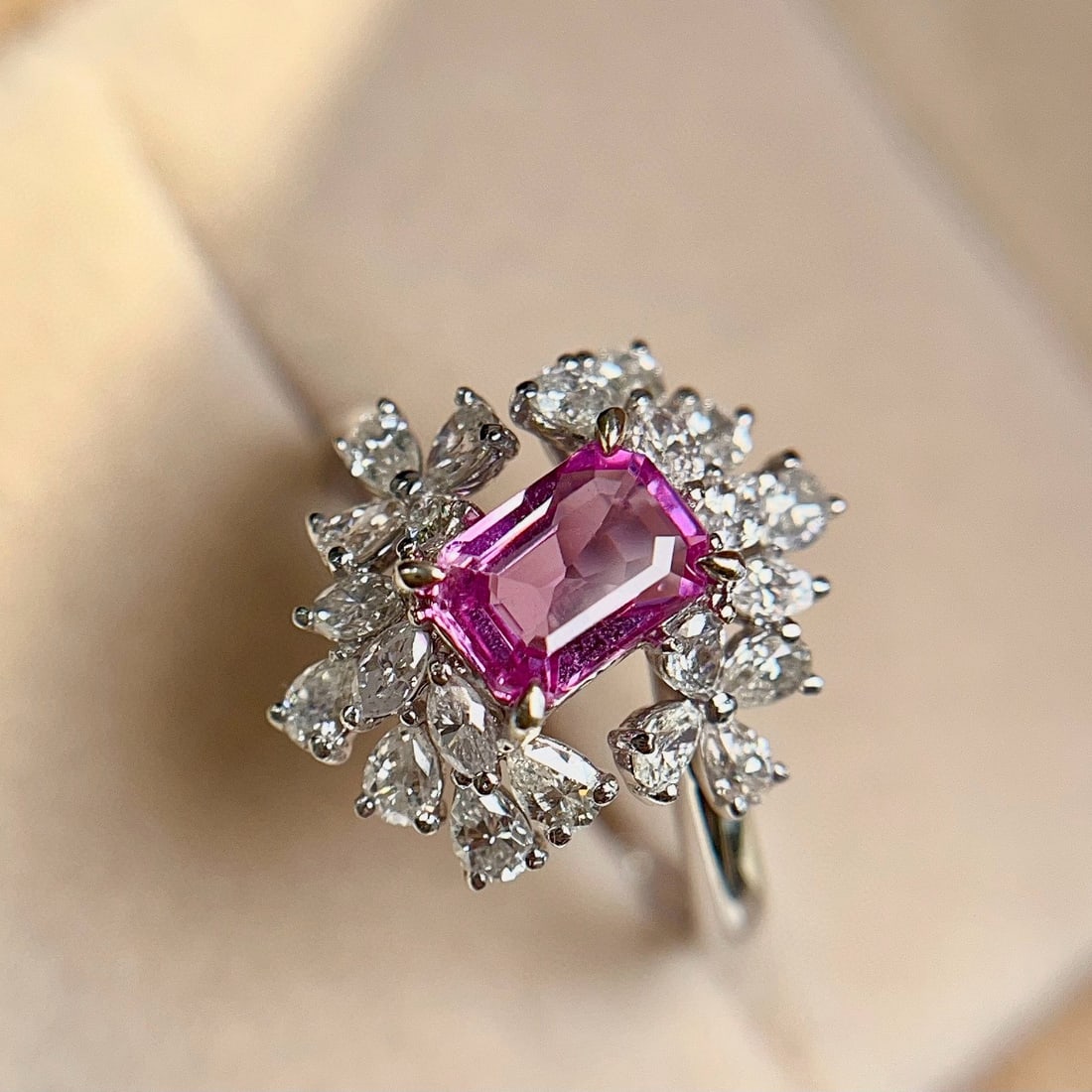 14k Gold 1 Ct Natural Sapphire & Diamond Ring: Ref:231019178 // gold content:14k gold // ring size:7. 25us // // main gemstone:sapphire // shape:octagonal // carat weight:1ct // color:pinkish purple // treatment:natural // // adjacent gemstone 2