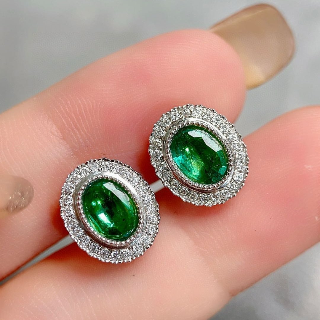 14k Gold 1.44 Ctw Natural Emerald & Diamond Earrings - 2