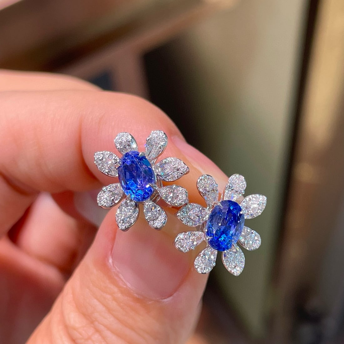 14k Gold 3.61 Ctw Natural Sapphire & Diamond Earrings - 4
