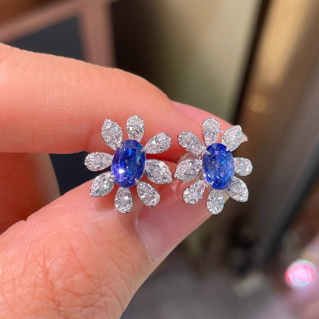 14k Gold 3.61 Ctw Natural Sapphire & Diamond Earrings - 5