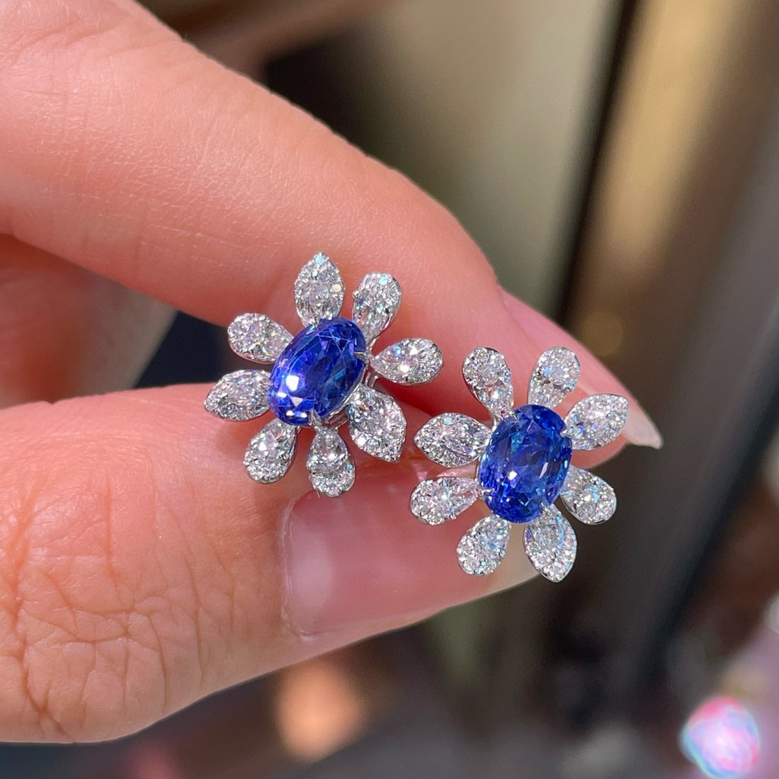 14k Gold 3.61 Ctw Natural Sapphire & Diamond Earrings - 6