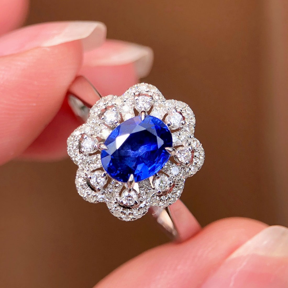 14k Gold 1.69 Ctw Natural Sapphire & Diamond Ring: Ref:231019190 // gold content:14k gold // ring size:7. 25us // // main gemstone:sapphire // shape:oval // carat weight:1. 35ct // color:blue // treatment:natural // // adjacent gemstone 2 : diamond