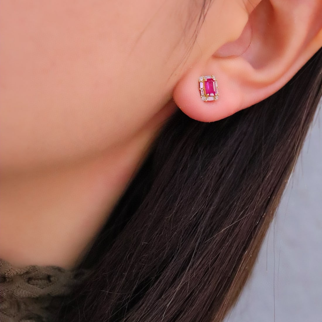 14k Gold 0.92 Ctw Natural Ruby & Diamond Earrings - 5