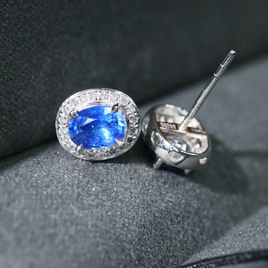 14k Gold 1.91 Ctw Natural Sapphire & Diamond Earrings - 3