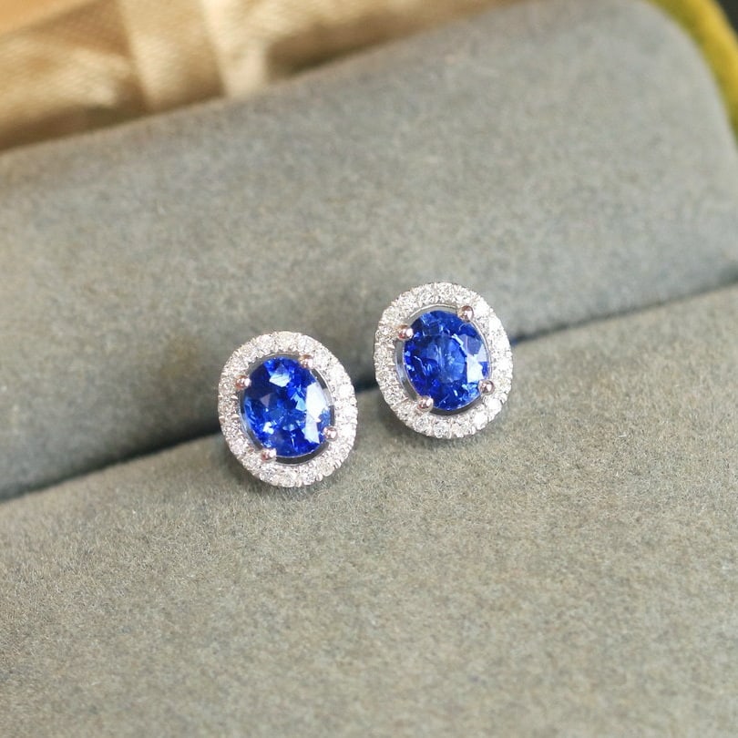 14k Gold 1.26 Ctw Natural Sapphire & Diamond Earrings - 3