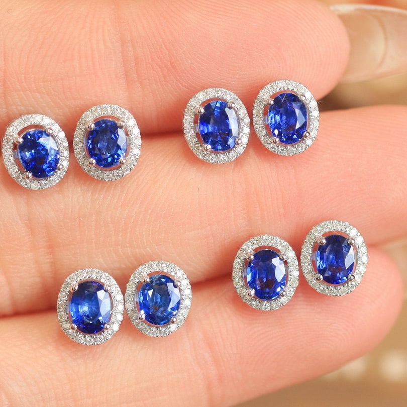 14k Gold 1.26 Ctw Natural Sapphire & Diamond Earrings - 4
