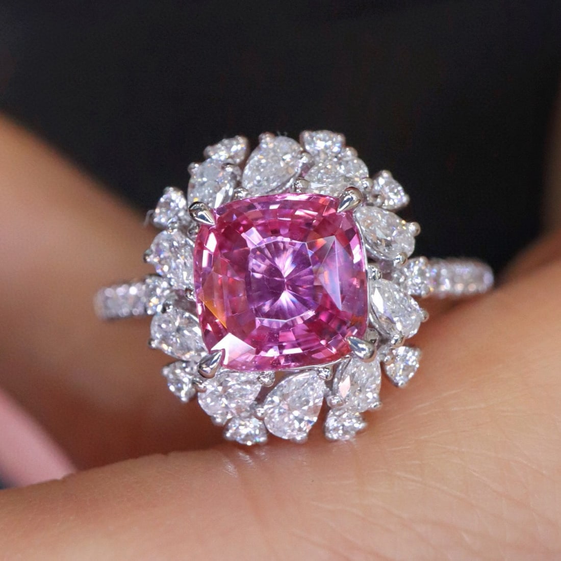 14k Gold 2.89 Ctw Natural Padparadscha Sapphire & Diamond Ring - 2