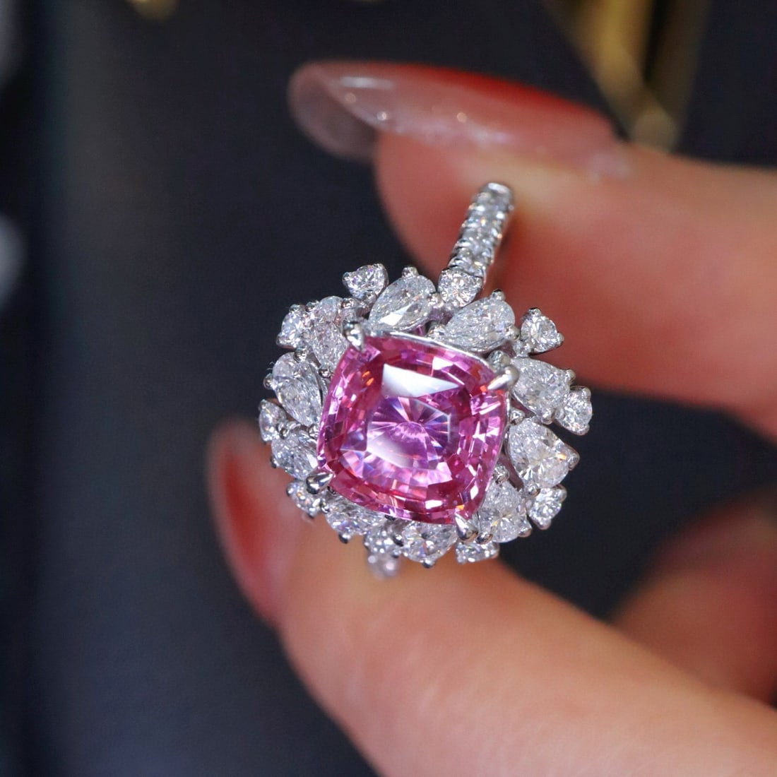 14k Gold 2.89 Ctw Natural Padparadscha Sapphire & Diamond Ring - 3