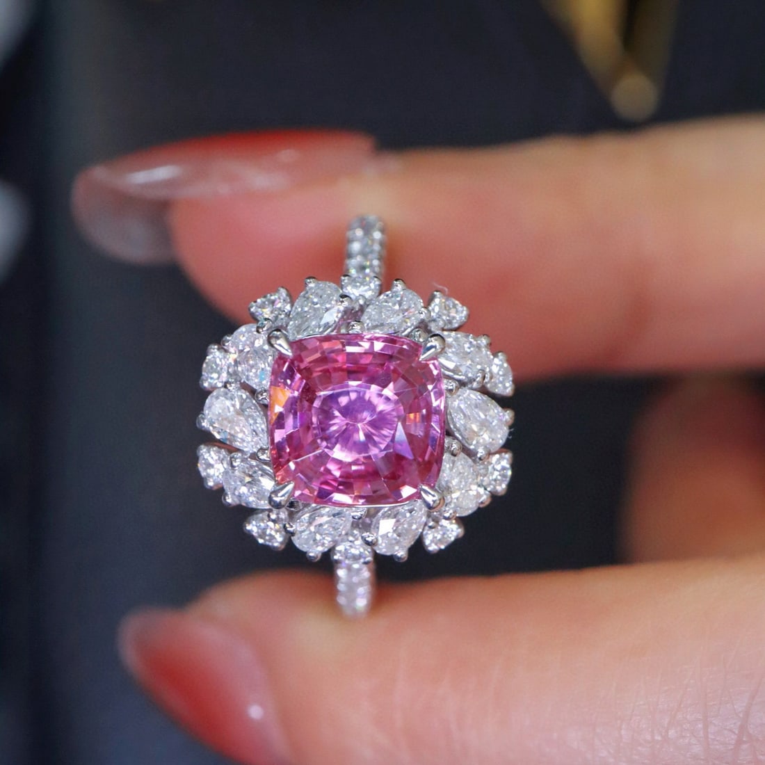 14k Gold 2.89 Ctw Natural Padparadscha Sapphire & Diamond Ring - 5