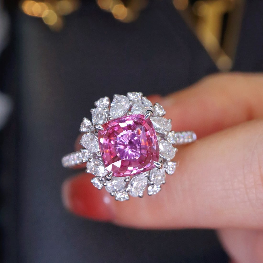 14k Gold 2.89 Ctw Natural Padparadscha Sapphire & Diamond Ring - 6