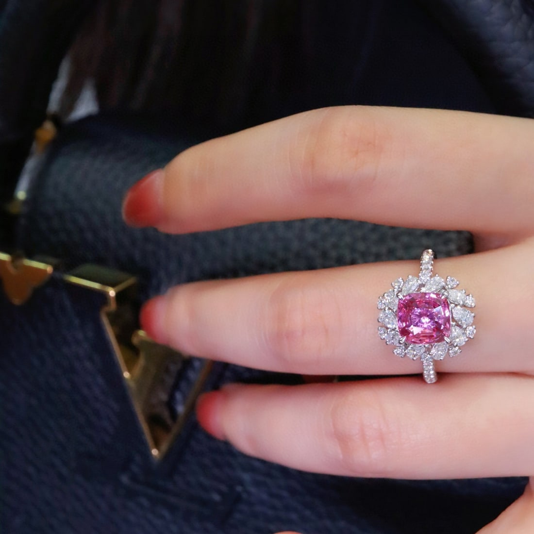14k Gold 2.89 Ctw Natural Padparadscha Sapphire & Diamond Ring - 7