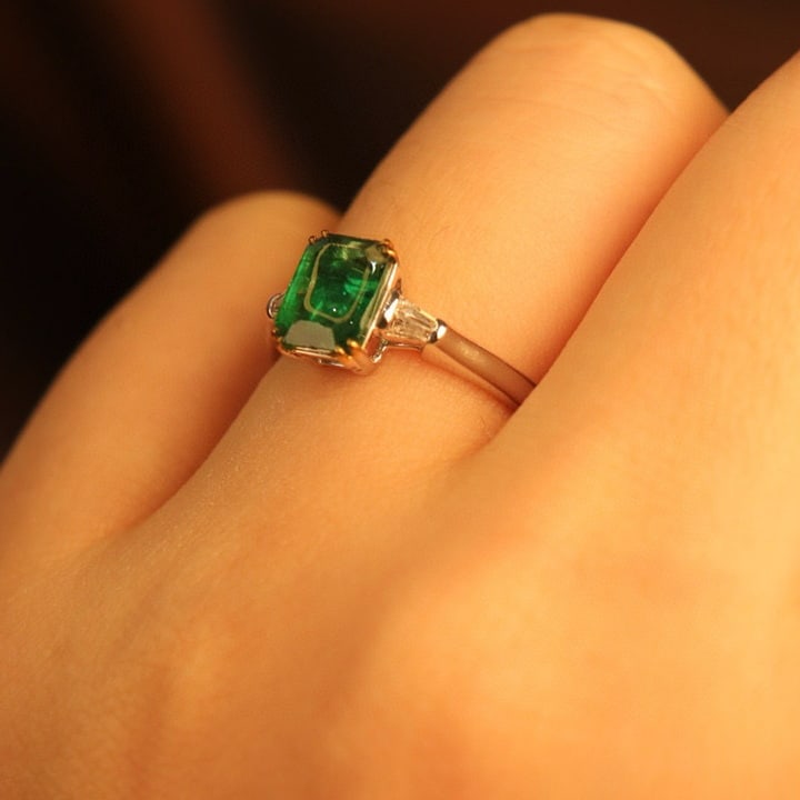 14k Gold 1.40 Ctw Natural Emerald & Diamond Ring - 8