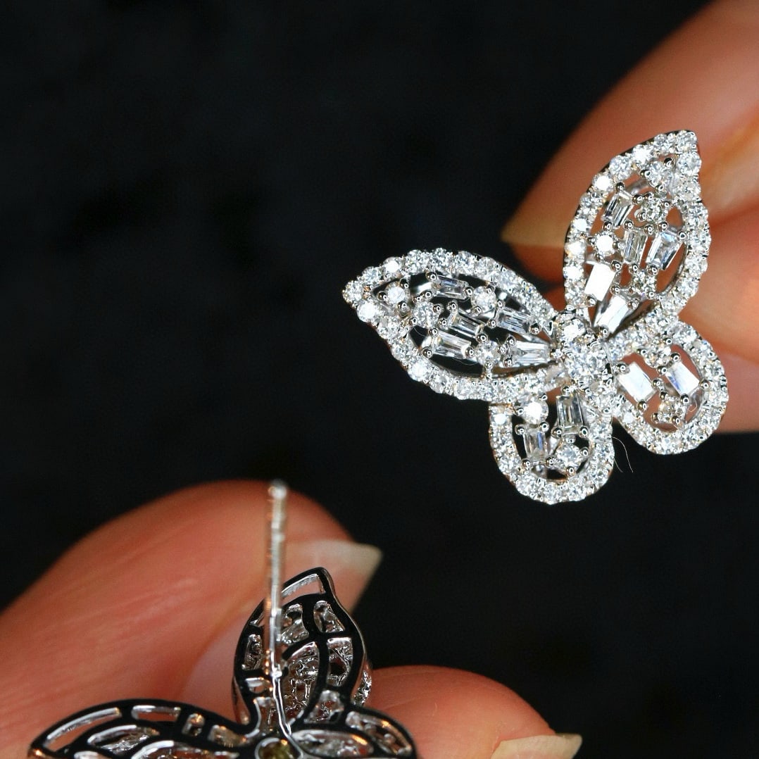 14k Gold 0.88 Ct Natural H Diamond & Butterfly Earrings - 4