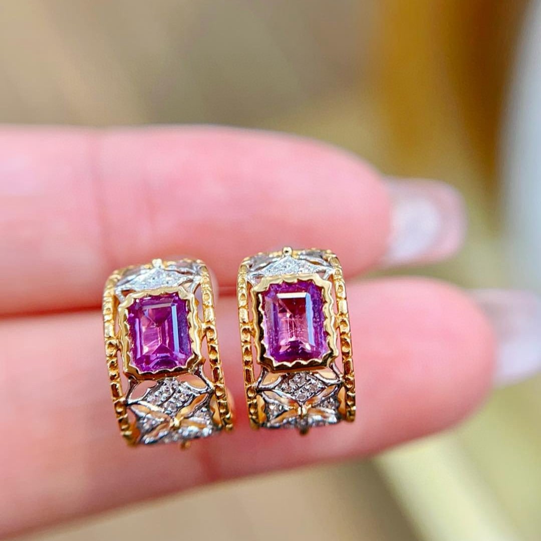 14k Gold 1.39 Ctw Natural Sapphire & Diamond Earrings (1 of 6)
