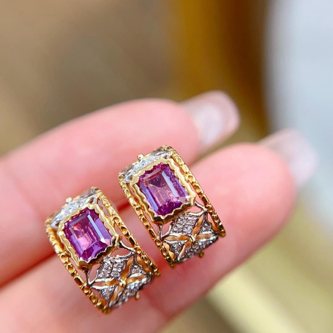 14k Gold 1.39 Ctw Natural Sapphire & Diamond Earrings - 4