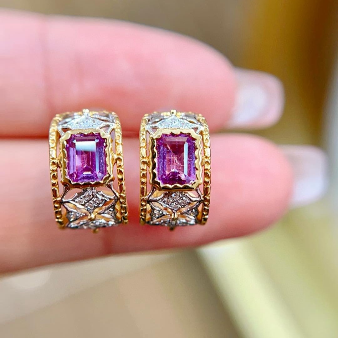 14k Gold 1.39 Ctw Natural Sapphire & Diamond Earrings - 5