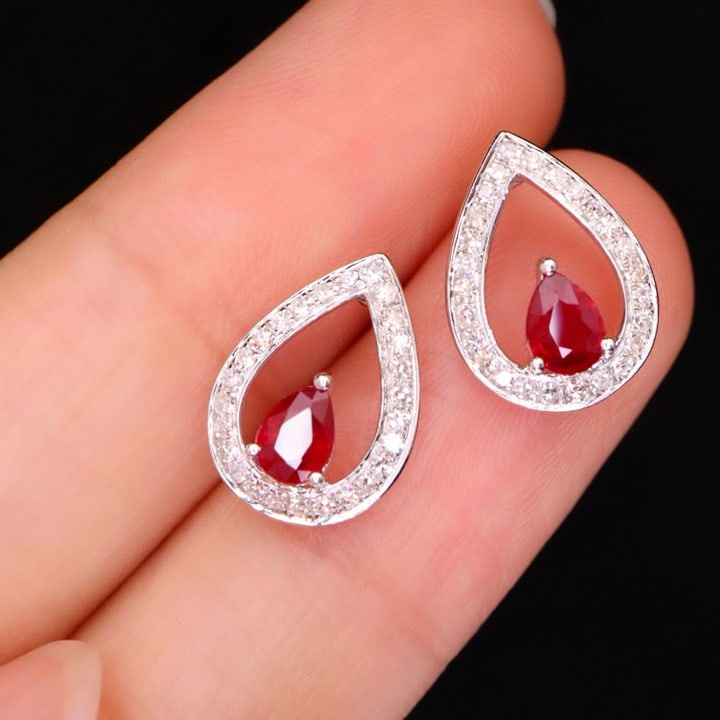 14k Gold 0.78 Ctw Natural Ruby & Diamond Earrings - 6