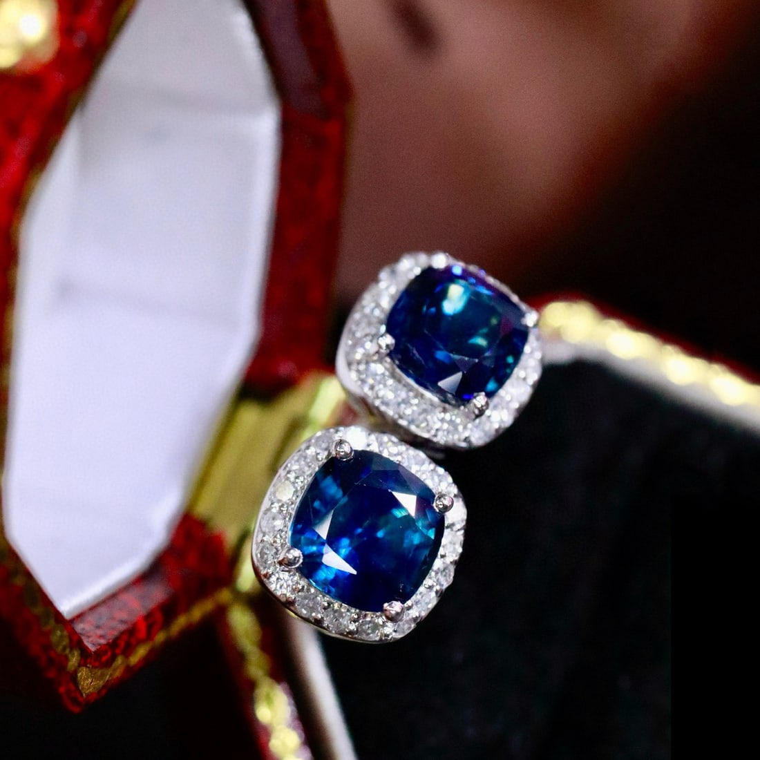 14k Gold 2.26 Ctw Natural Sapphire & Diamond Earrings - 3