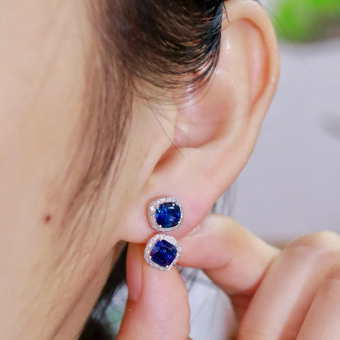 14k Gold 2.26 Ctw Natural Sapphire & Diamond Earrings - 5