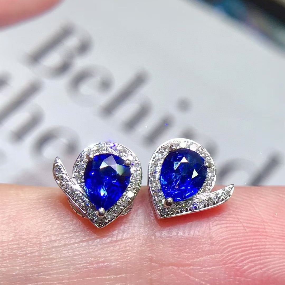 14k Gold 1.55 Ctw Natural Sapphire & Diamond Earrings - 4