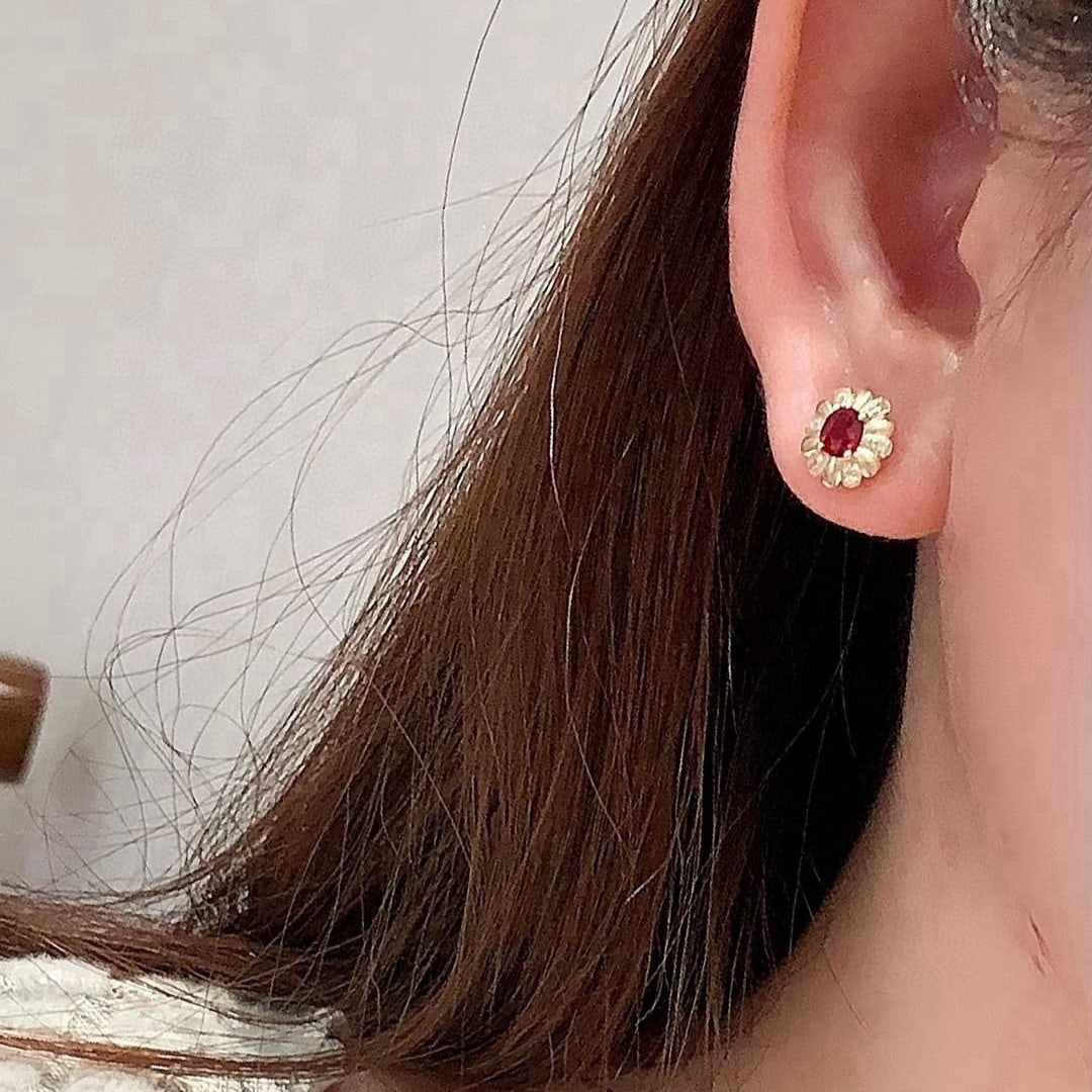 14k Gold 0.91 Ctw Natural Ruby & Diamond Earrings - 7