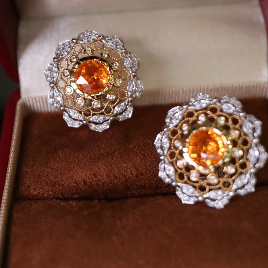 14k Gold 4.38 Ctw Natural Spessartine & Diamond Earrings - 2