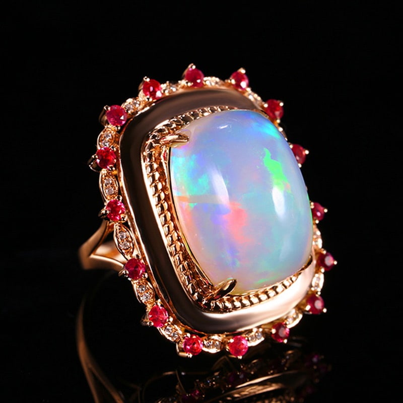 14k Gold 13.19 Ctw Natural Opal & Diamond Ring - 3