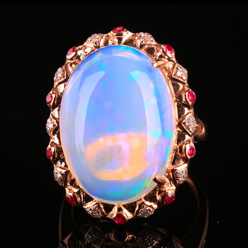 14k Gold 13.96 Ctw Natural Opal & Diamond Ring - 3