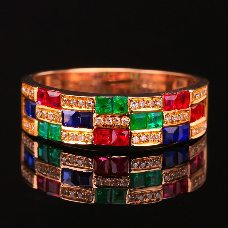 14k Gold 1.93 Ctw Natural Ruby & Sapphire & Emerald & Diamond Ring (1 of 5)
