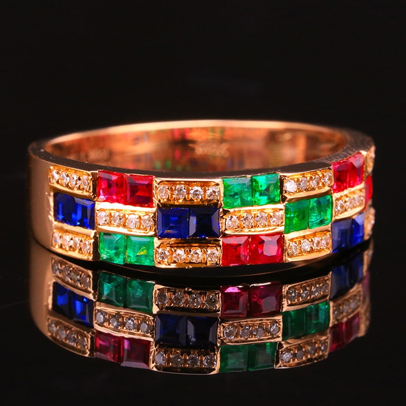 14k Gold 1.93 Ctw Natural Ruby & Sapphire & Emerald & Diamond Ring - 3