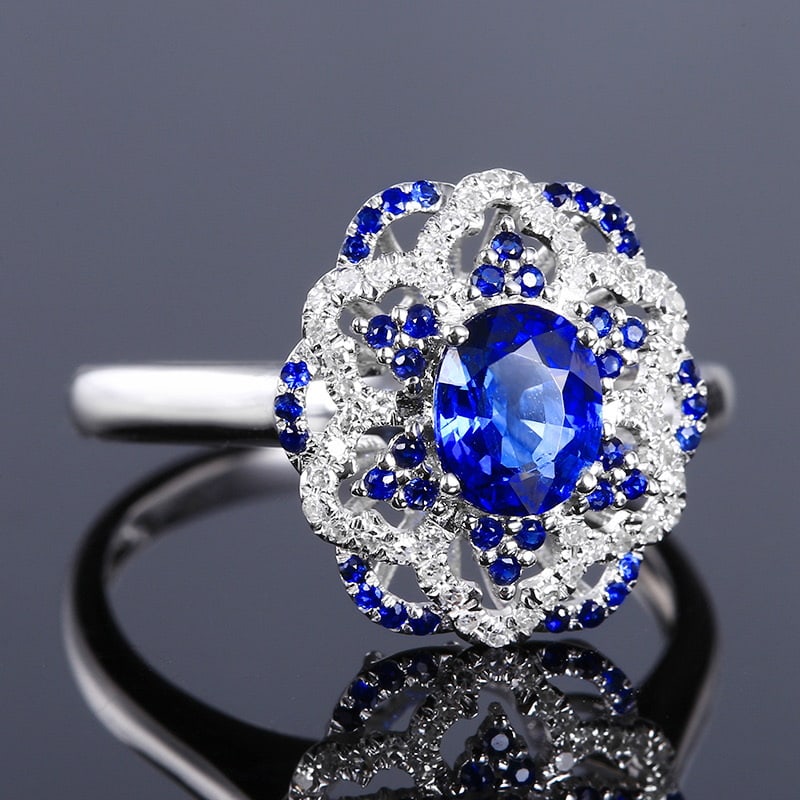14k Gold 0.89 Ct Natural Sapphire & Diamond Ring - 2