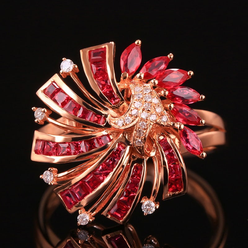 14k Gold 2.82 Ctw Natural Ruby & Diamond Ring: Ref:231020009 // gold content:14k gold // ring size:7. 25us // // main gemstone:ruby // shape:multiply // carat weight:2. 75ct // color:red // treatment:natural // // adjacent gemstone 2 : diamond //