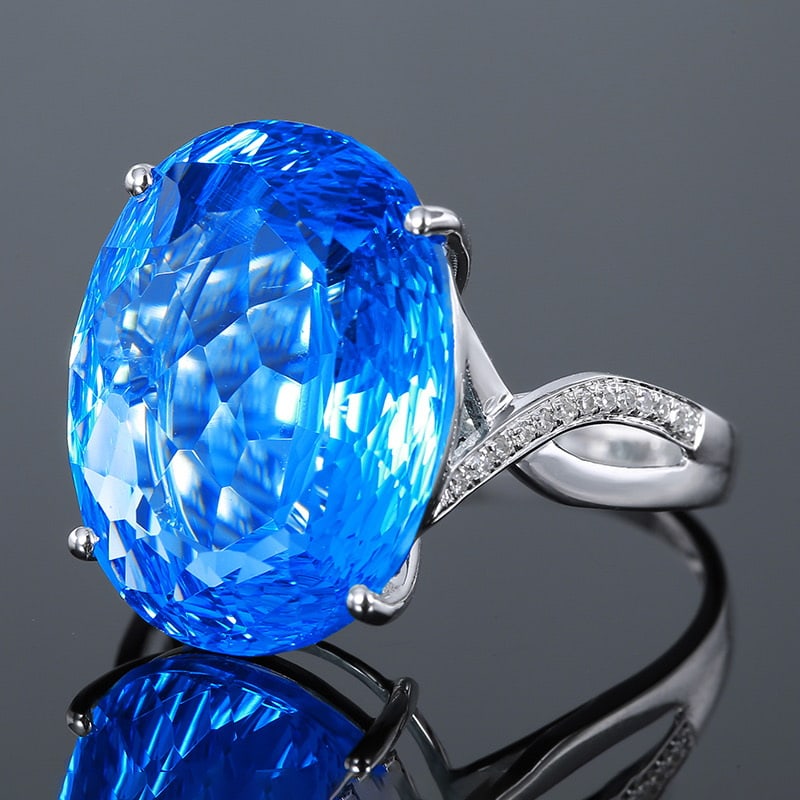 14k Gold 12.35 Ct Natural Topaz & Diamond Ring - 2