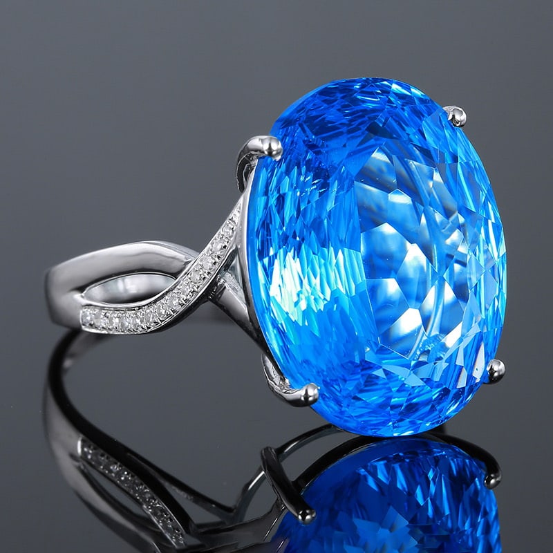 14k Gold 12.35 Ct Natural Topaz & Diamond Ring - 3
