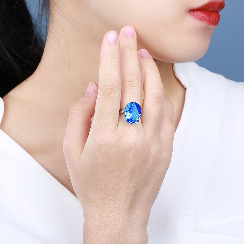 14k Gold 12.35 Ct Natural Topaz & Diamond Ring - 4
