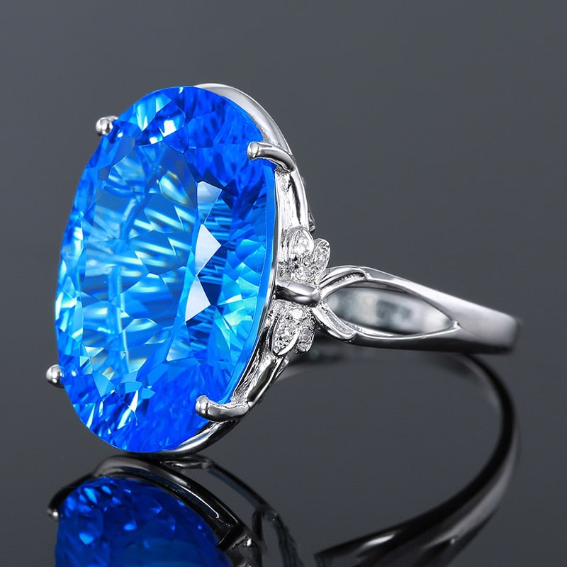 14k Gold 12.45 Ct Natural Topaz & Diamond Ring - 2