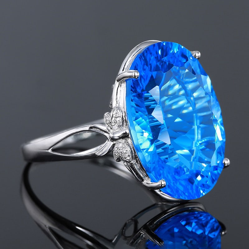 14k Gold 12.45 Ct Natural Topaz & Diamond Ring - 3