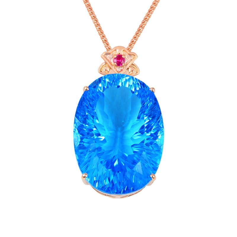 14k Gold 46.38 Ct Natural Topaz & Ruby Pendant( Without Chain ) - 2