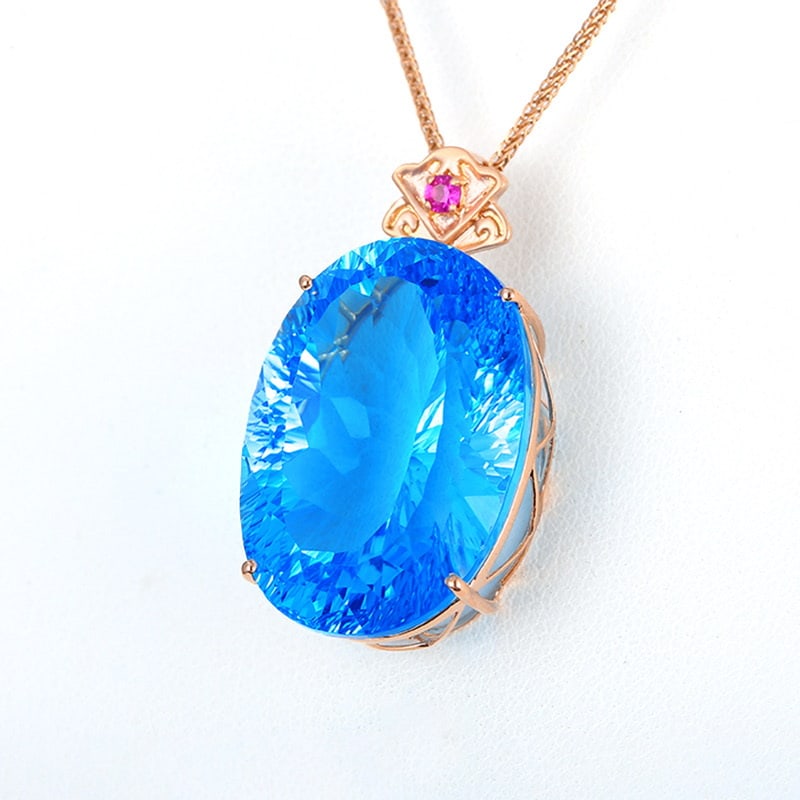 14k Gold 46.38 Ct Natural Topaz & Ruby Pendant( Without Chain ) - 3