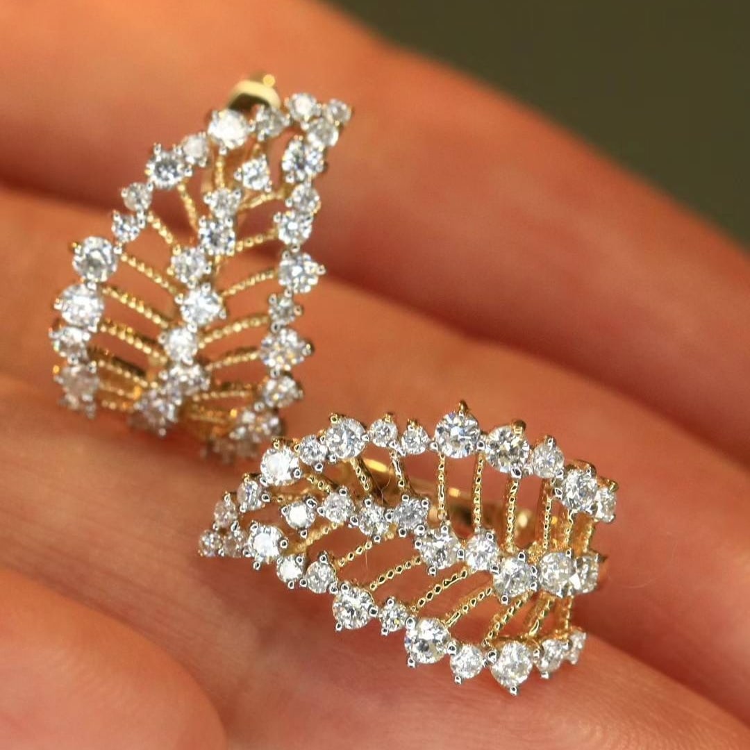 14k Gold 0.82 Ct Natural H Diamond Earrings - 2