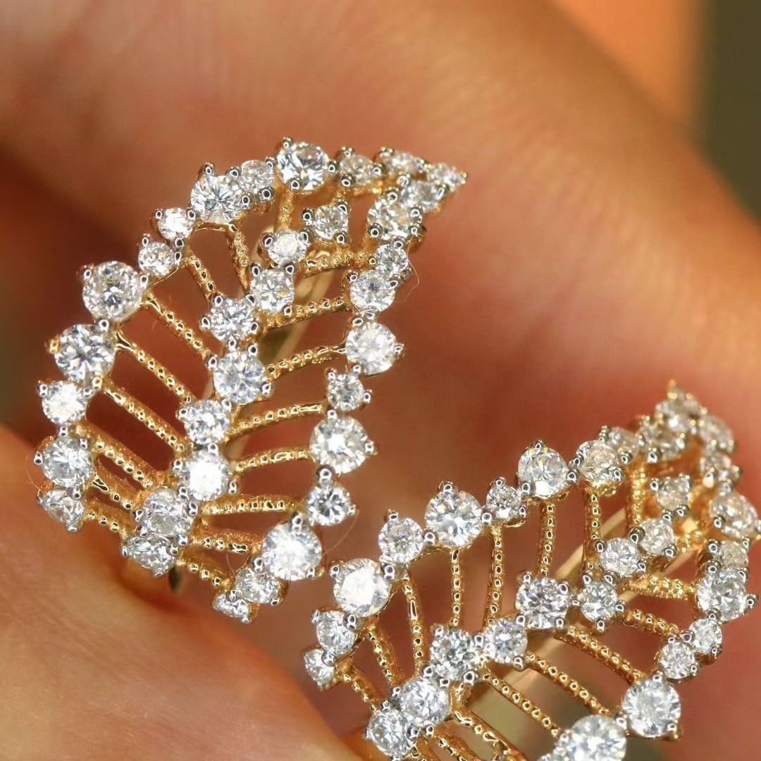 14k Gold 0.82 Ct Natural H Diamond Earrings - 3