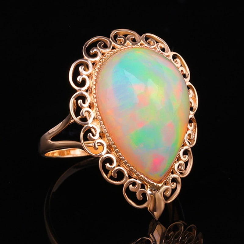 14k Gold 10.60 Ct Natural Opal Ring - 2