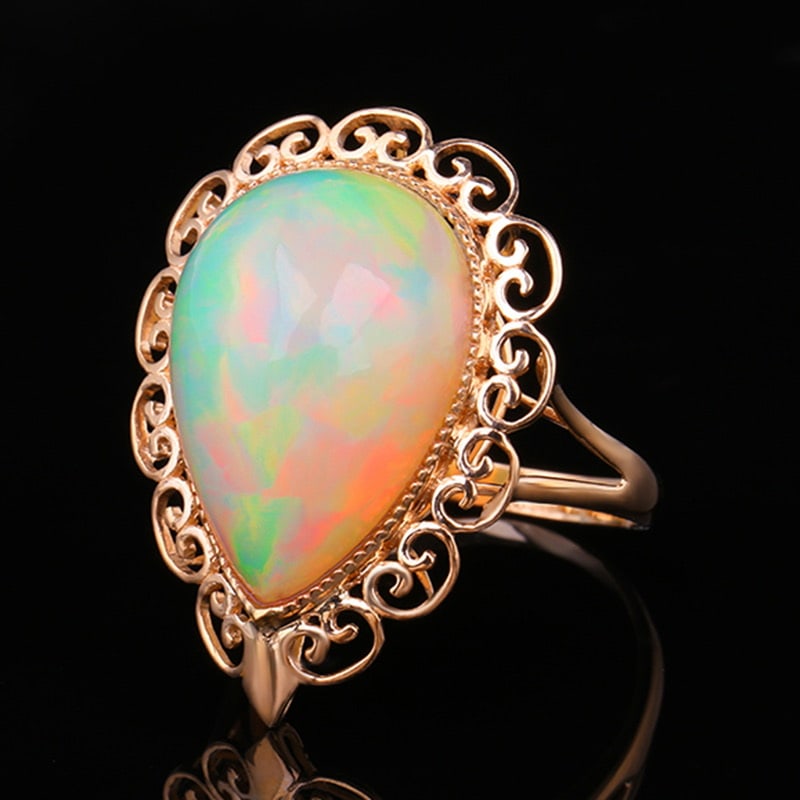 14k Gold 10.60 Ct Natural Opal Ring - 3